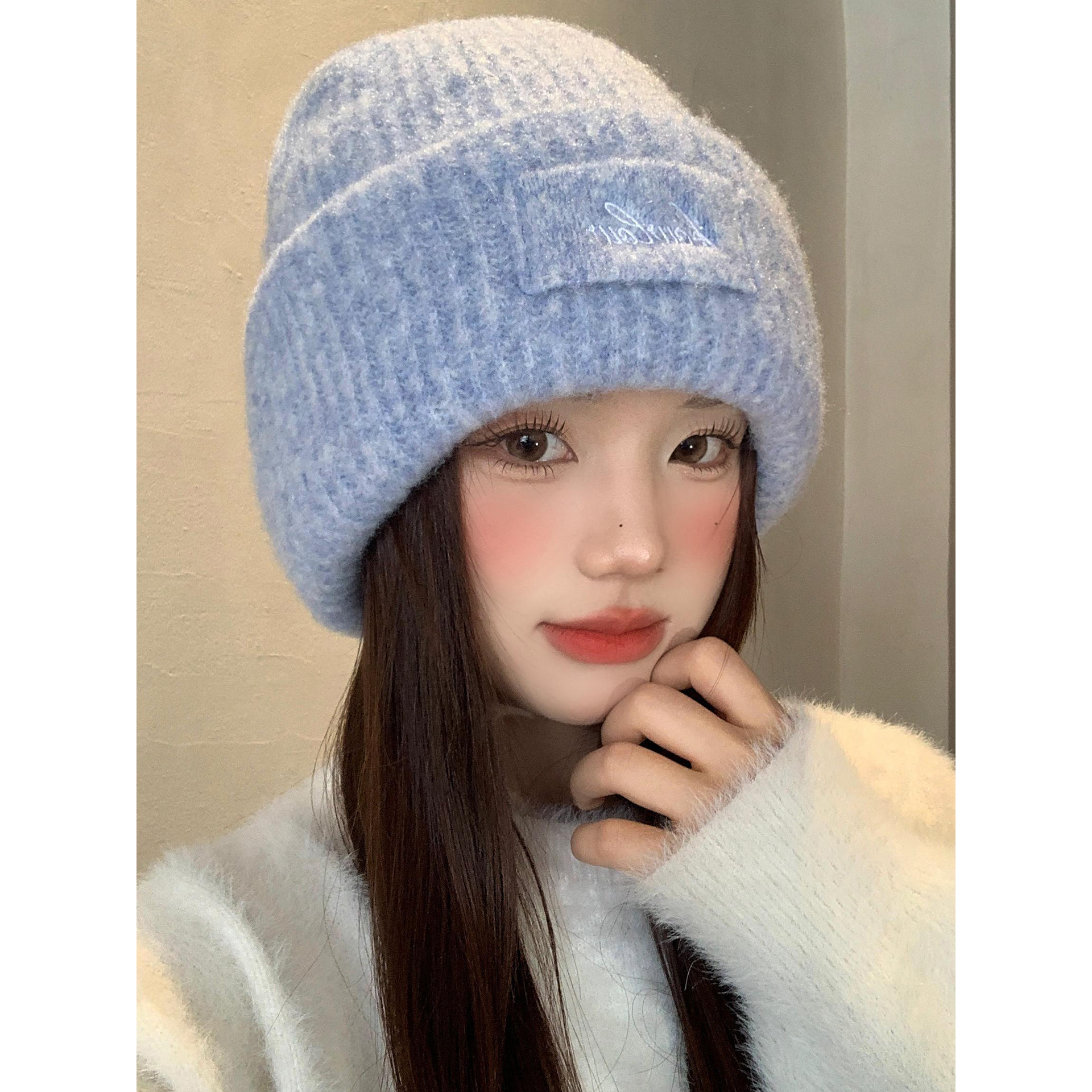 大头围针织毛线帽女秋冬季加厚保暖包头帽防寒显脸小护耳帽子