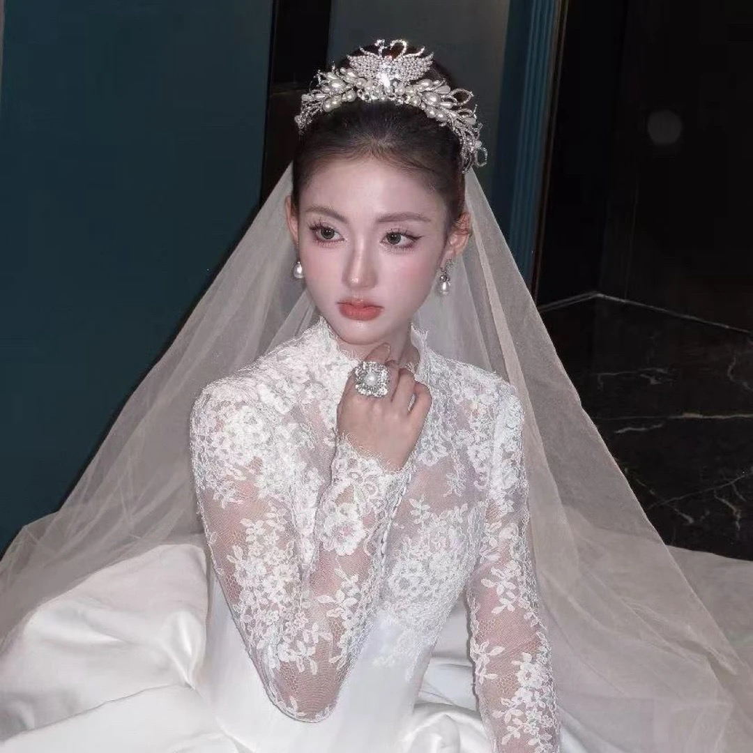 H6022 新娘天鹅甜美皇冠轻奢结婚生日优雅珍珠皇冠