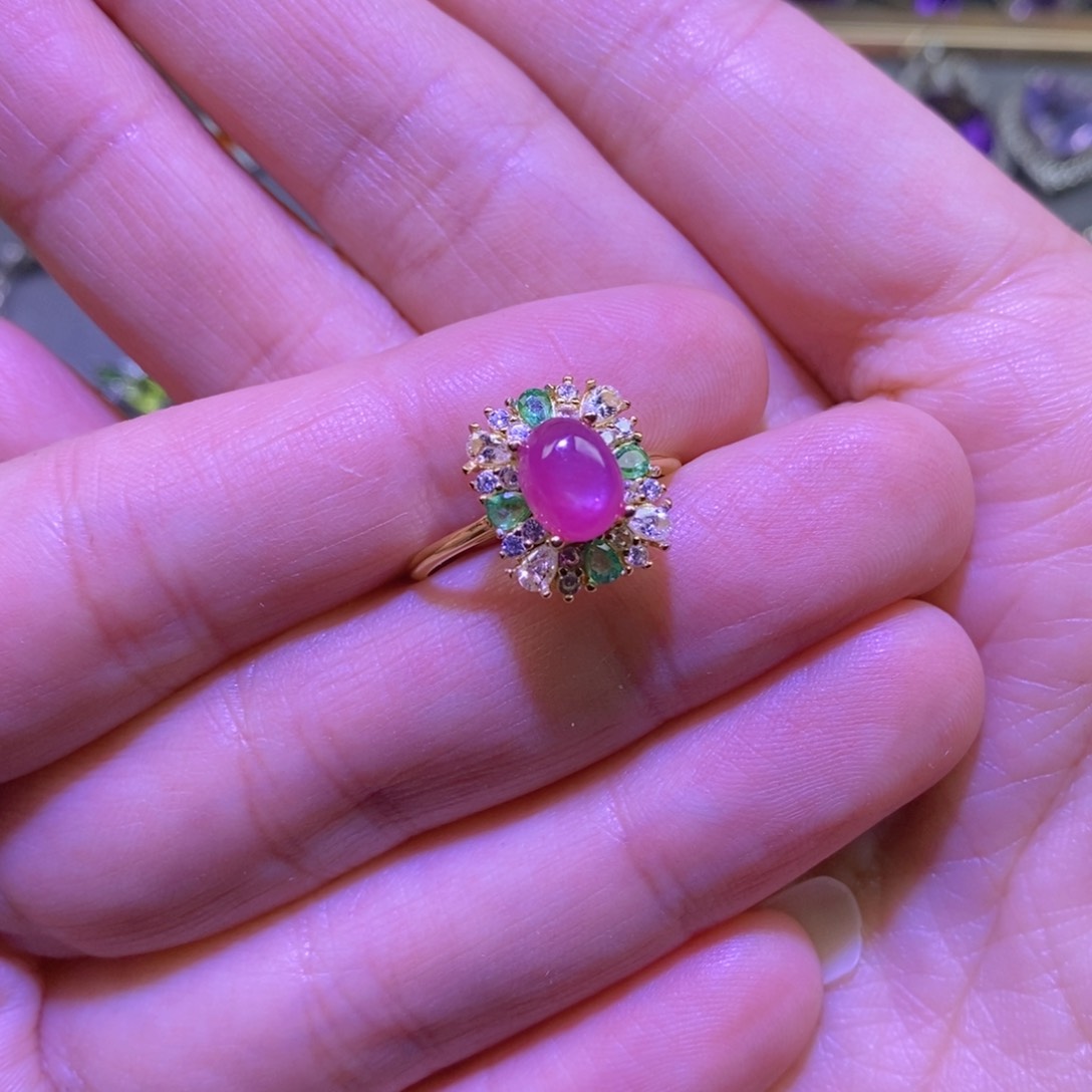 红宝石戒指银S925镶嵌大*&