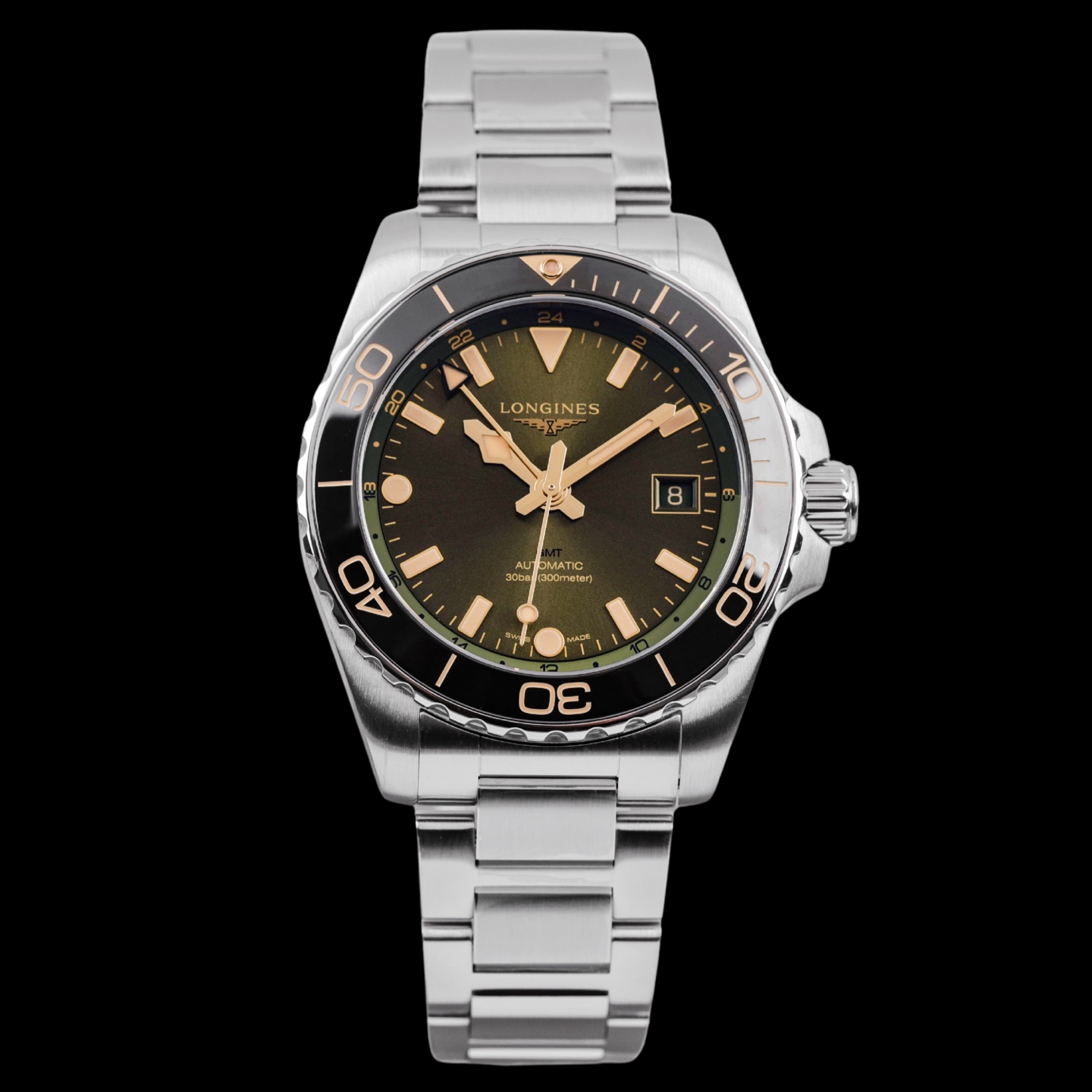 99新 Longines/浪琴 25全套未使用/深绿康卡斯/陶瓷圈41盘