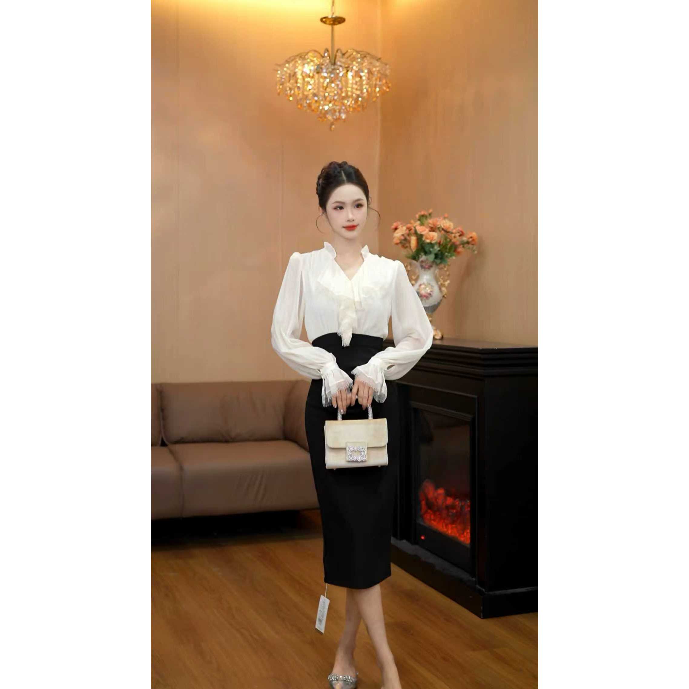 6563【一梦惊鸿】法式优雅气质名媛拼接蕾丝小众包臀连衣裙QH