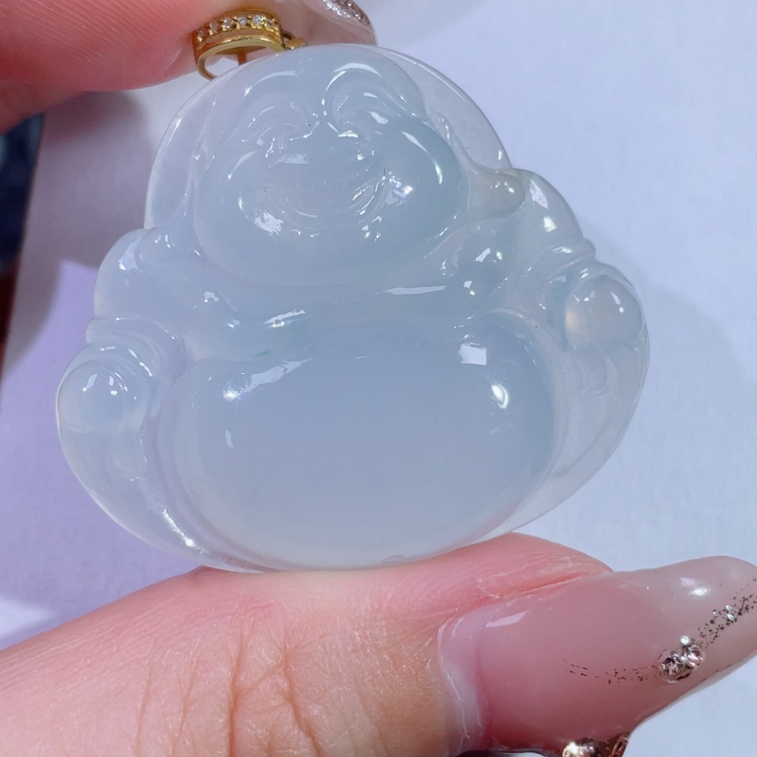 翡翠18K金镶嵌颈饰佛公