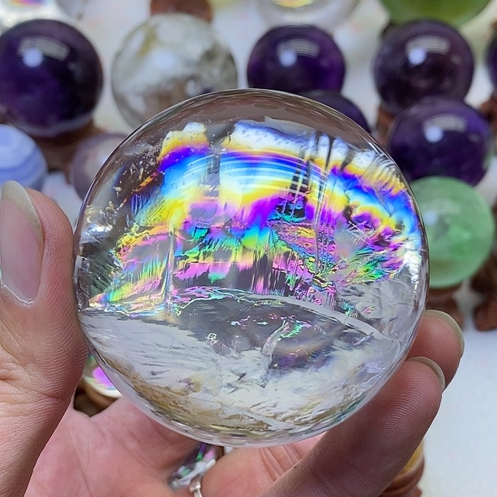 水晶彩虹白水晶球未镶嵌