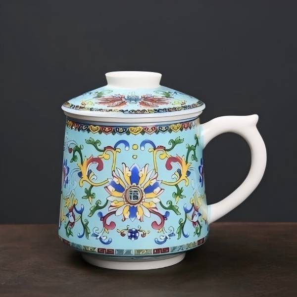 蓝色珐琅彩办公杯 E  850