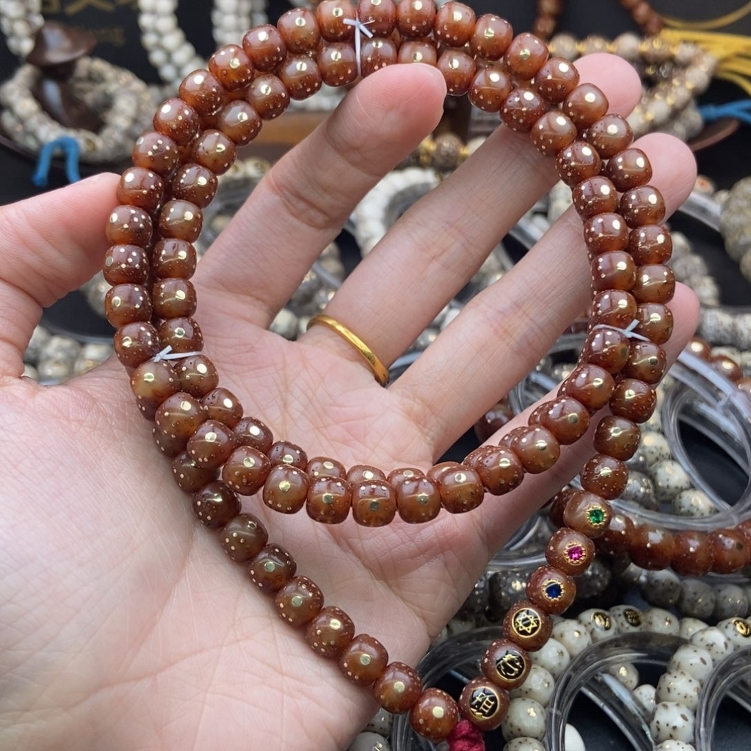 T***1吊坠星月菩提全玉化黑金星月108