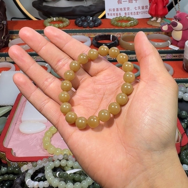 和田玉手串未镶嵌和田玉卡10且末糖