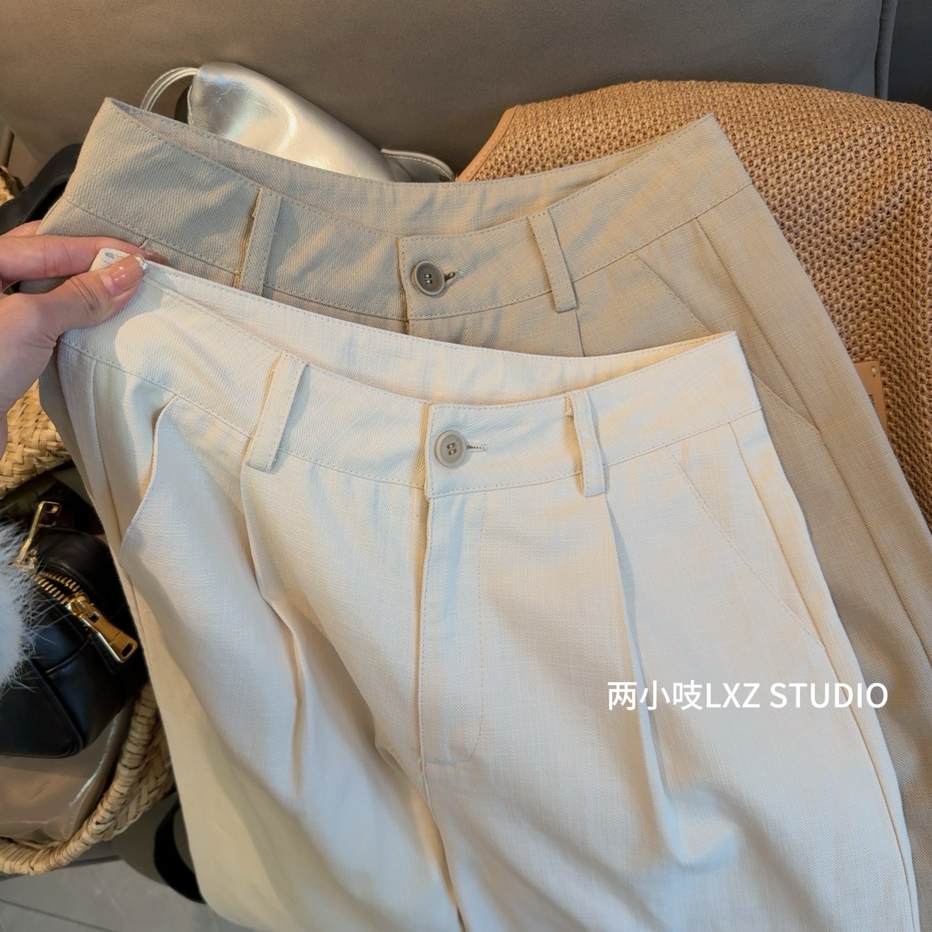 两小吱《白桦林》肌理感九分裤直筒裤