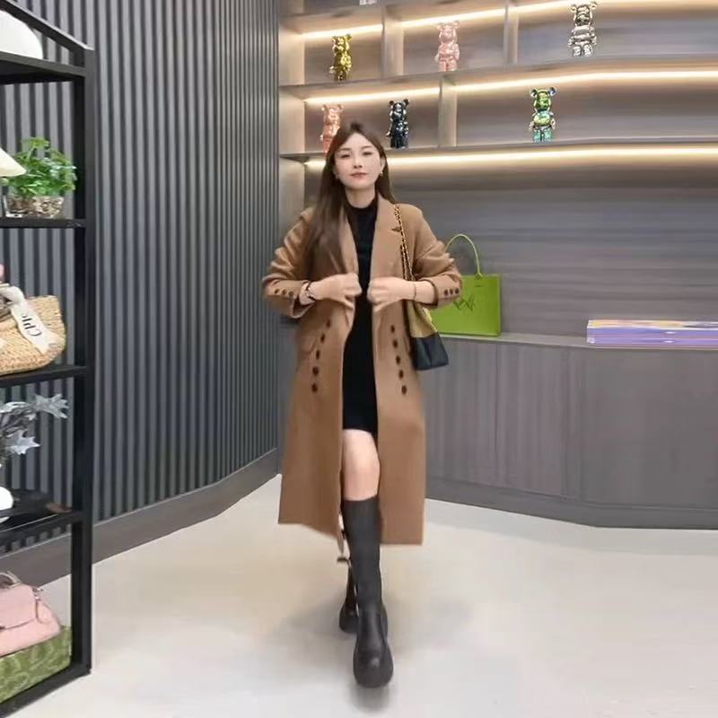 高级感休闲大码女装西装风衣二棉外套冬季新款收腰中长款大衣3122