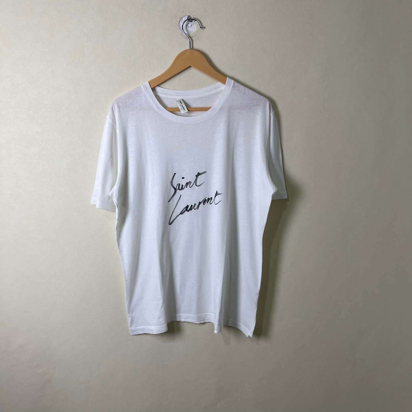 99新 YSL/圣罗兰 圣罗兰 涂鸦logo印花白色短袖T恤 xs码