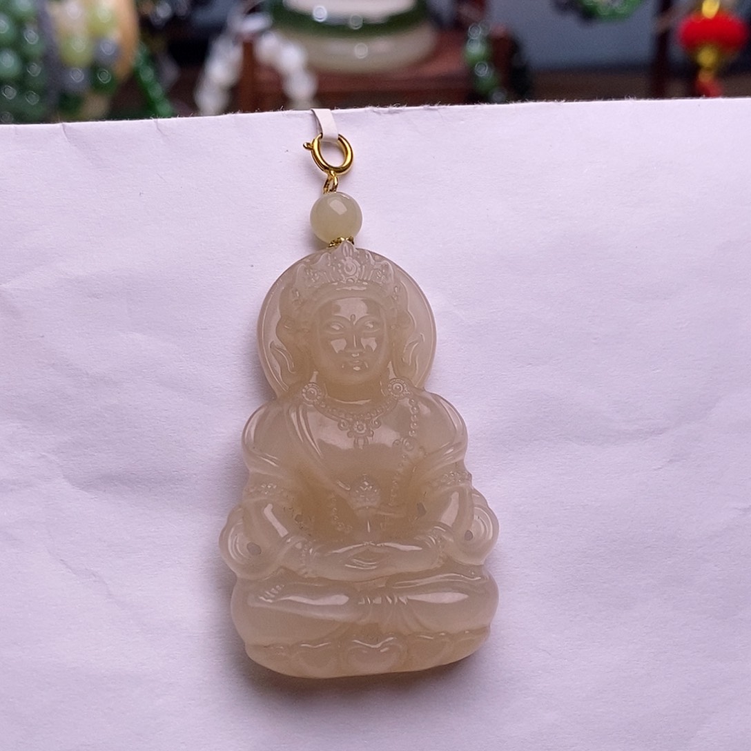 和田玉未镶嵌收藏级熟藕粉羊脂级红粉老矿料金镶绿度母