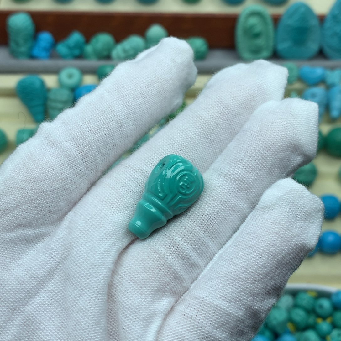 猪***敌高瓷蓝绿博古三通尺寸11.2