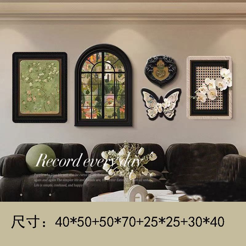 中古风艺术餐厅装饰画餐桌背景墙挂画法式高级感客厅壁画五联