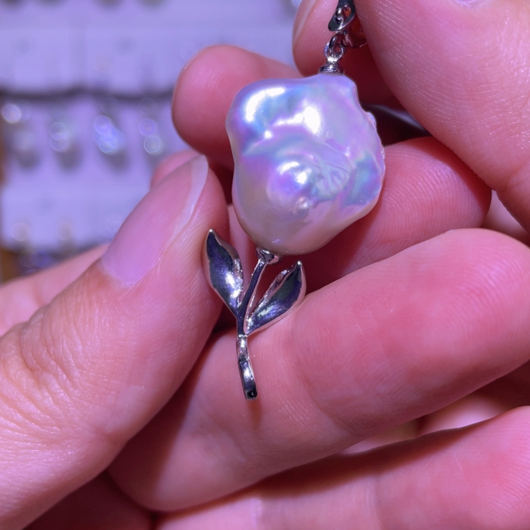 淡水珍珠天然淡水珍珠吊坠银S925镶嵌