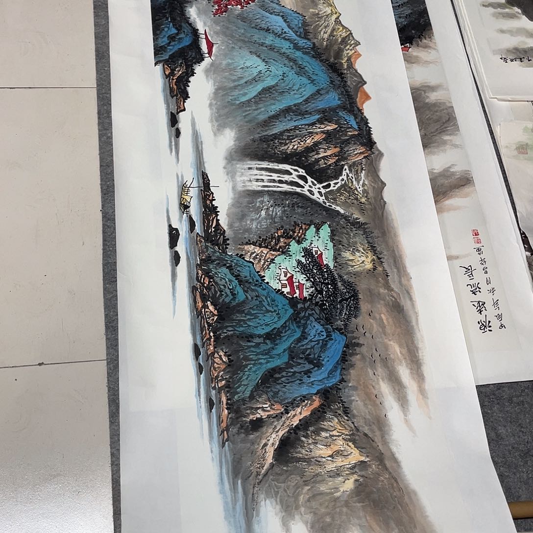 国画圐*六尺对开画芯漏