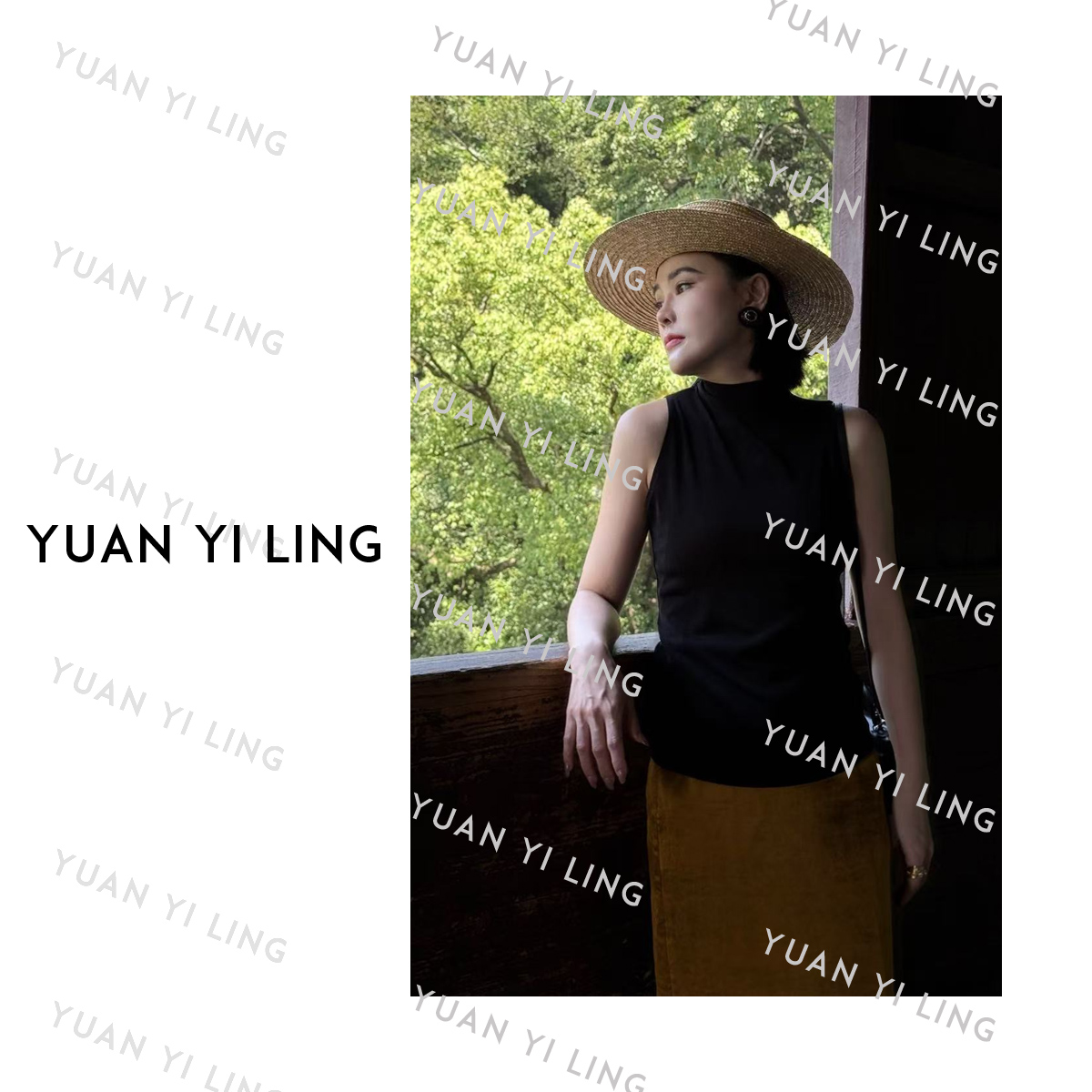 袁艺灵【卡戴珊】25夏 新经典醋酸纯色修身显瘦时尚优雅无袖高领T恤