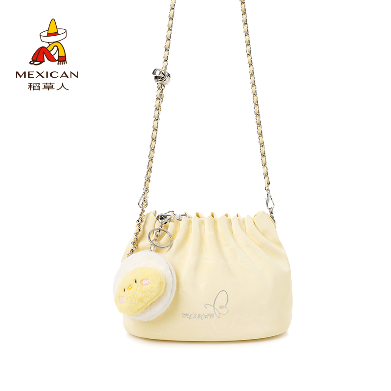 Mexican/稻草人2025夏季新款时尚小众设计感褶皱斜跨水桶包测