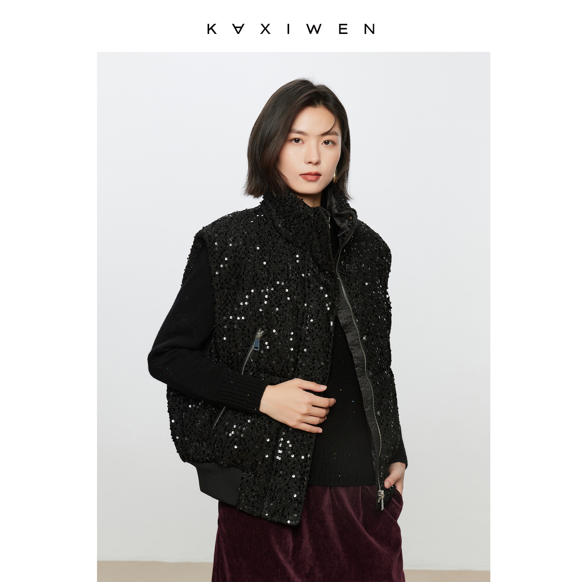 【NOJI&KXW】时尚廓形感鹅绒马甲高级感珠片休闲外套X10AYS8733