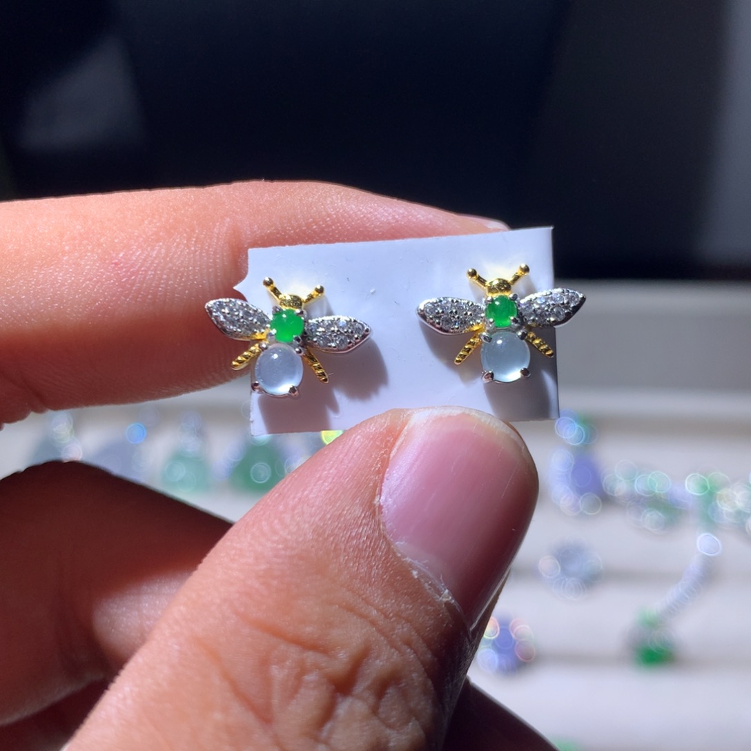 翡翠银S925镶嵌耳饰23