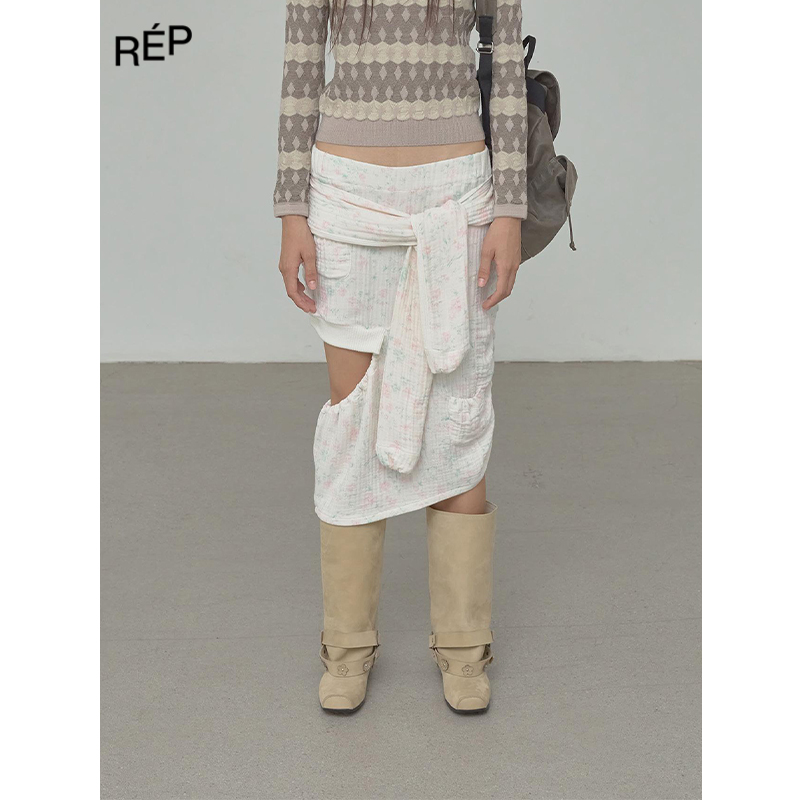REP-OPEN YY设计师品牌多色印花毯纹镂空半身裙 26PS早春