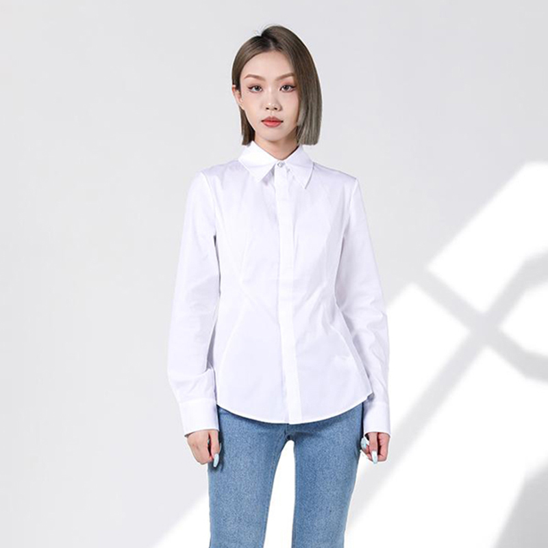 商城同款2025年春秋新款时尚简约收腰纯色长袖衬衫女上衣5301092