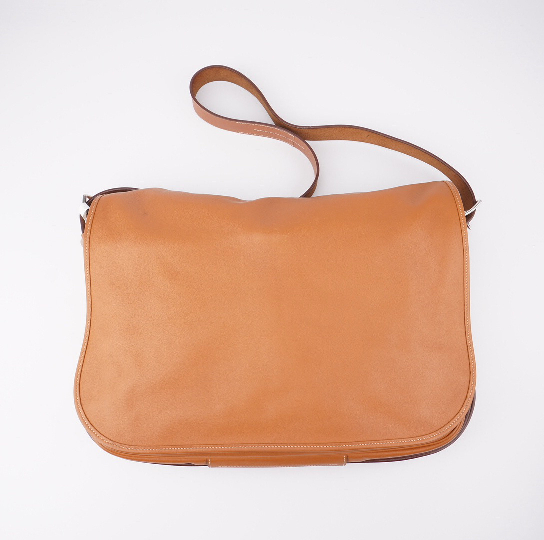 99新 Hermes/爱马仕 爱马仕barda 棕黄色全皮单肩斜挎包  G001