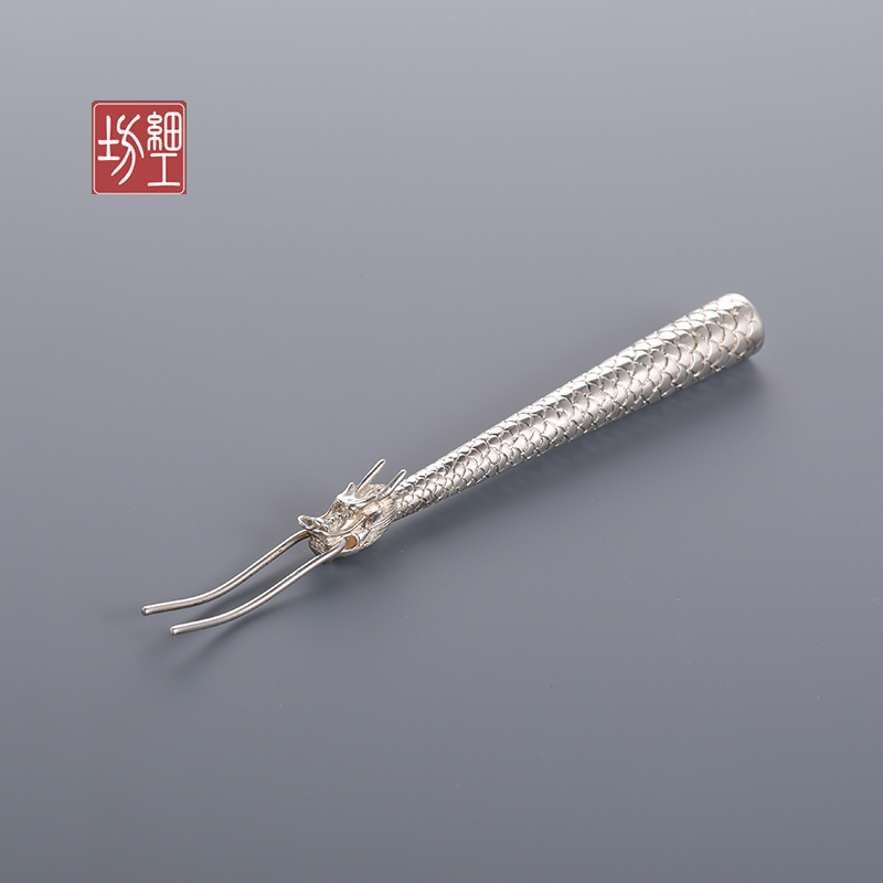 细工坊银壶纯银9999银壶配件纯银龙头壶叉壶盖叉子精致