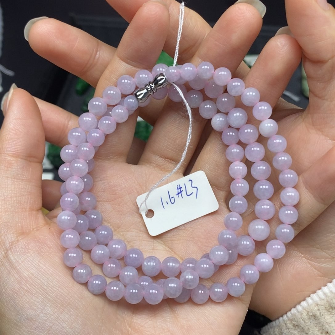 翡翠颈饰未镶嵌满色紫罗兰圆珠项链6号