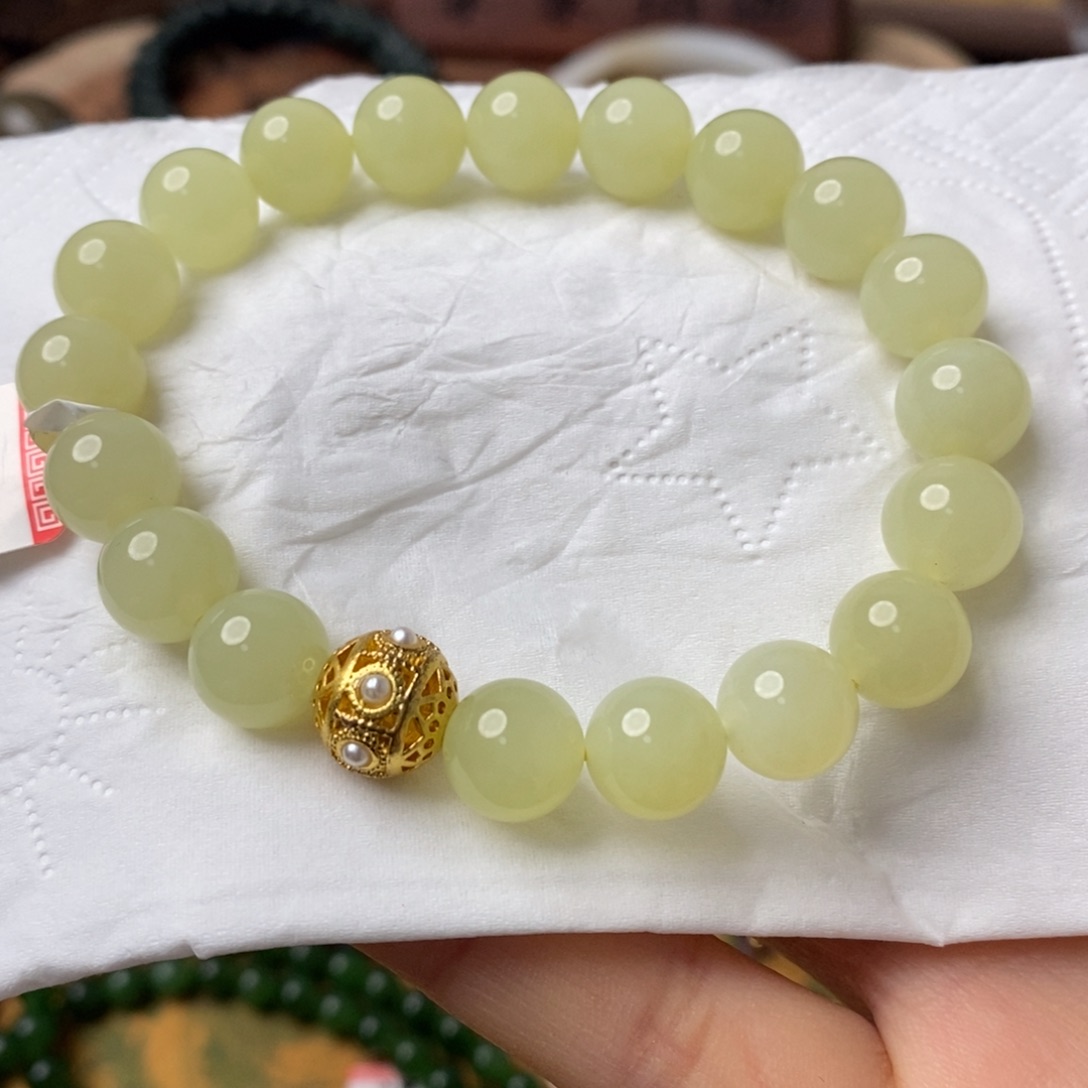 和田玉新疆若羌黄口料手串卡10mm未镶嵌