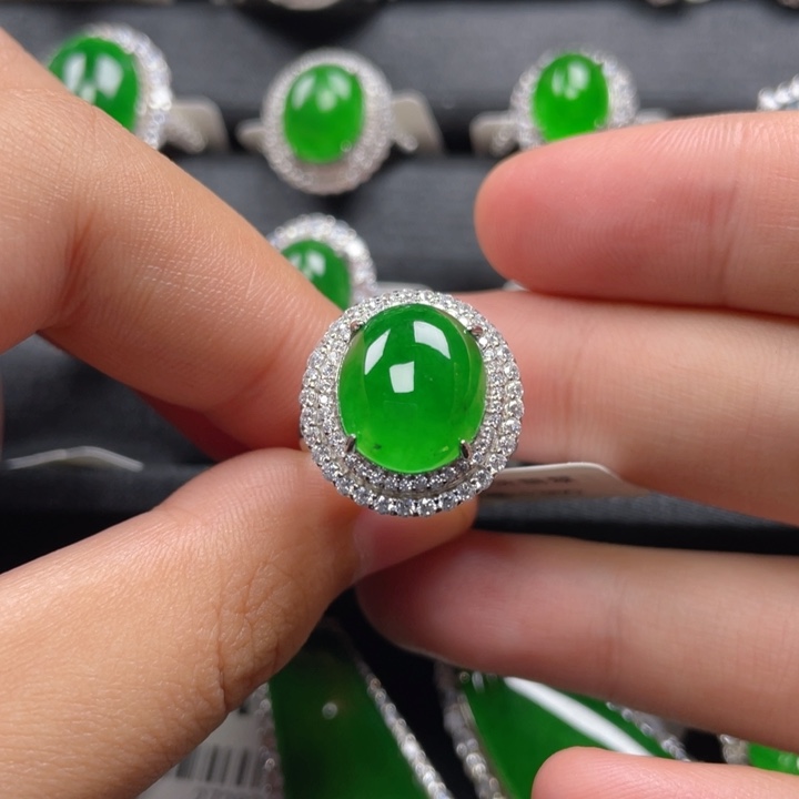 翡翠戒指银S925镶嵌戒指