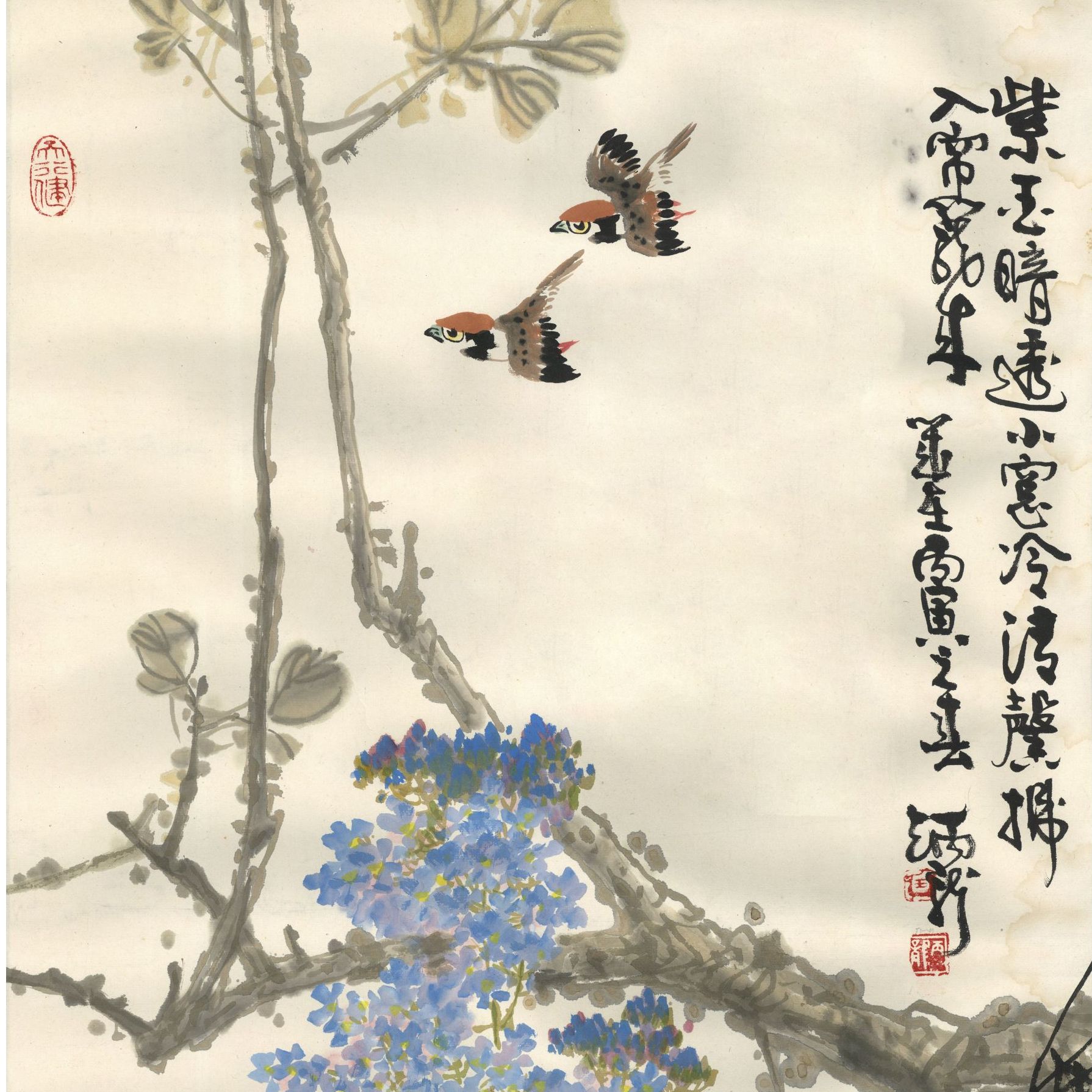 王炳龙原装原裱卷轴3.6平尺老裱工国画精品特殊题材花鸟大精品