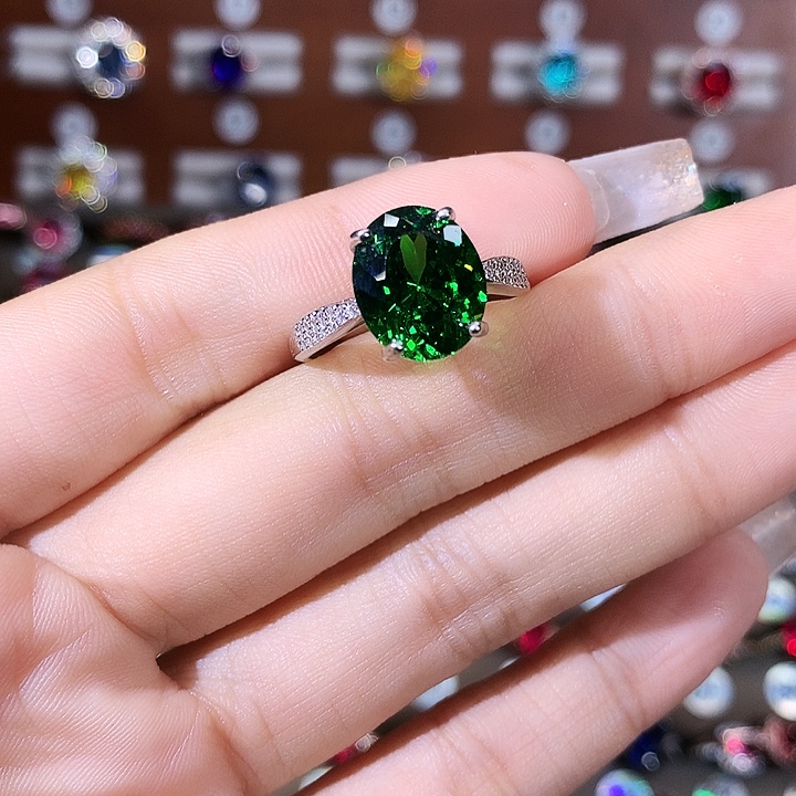 925银沙弗莱绿戒指