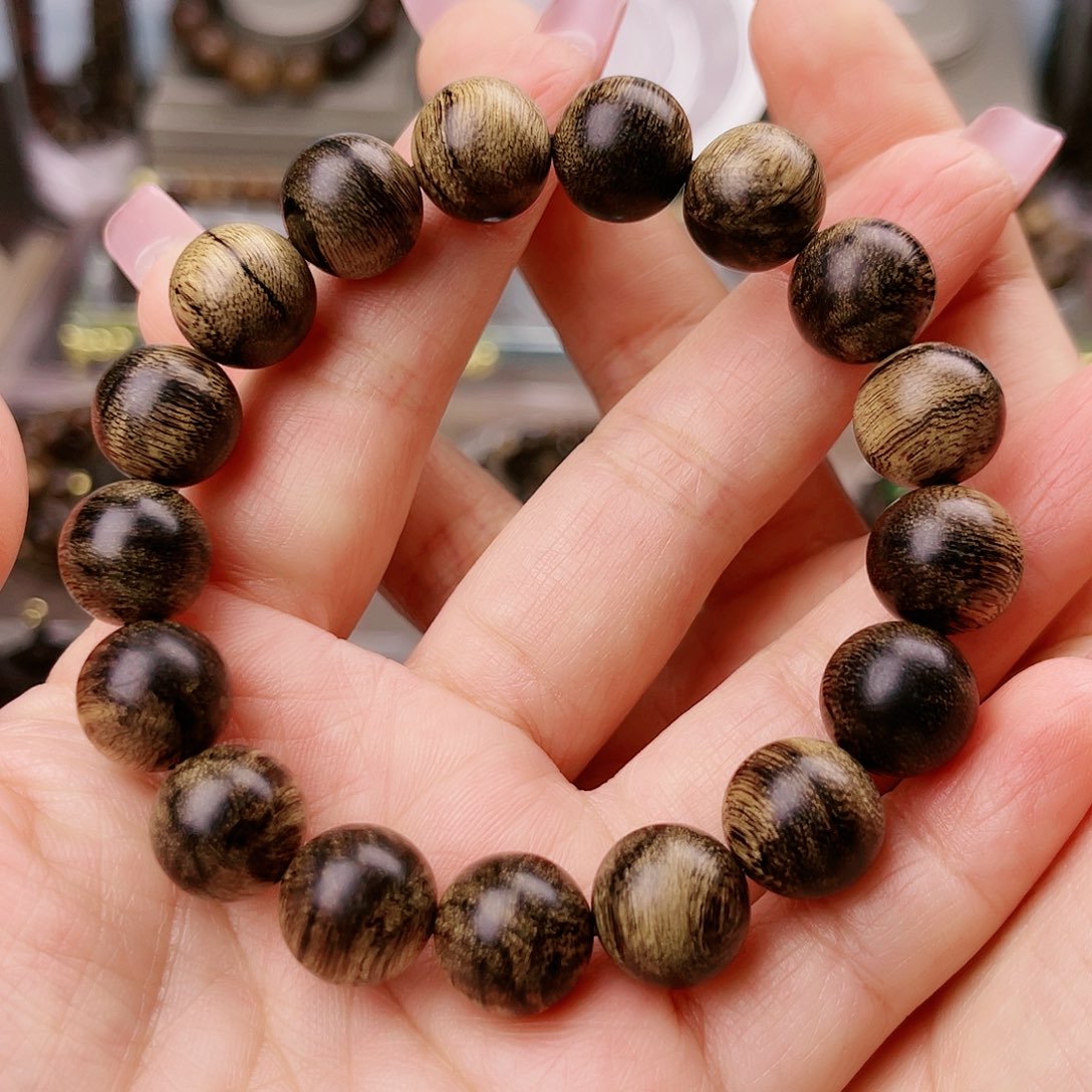 沉香手串迭*越南芽庄老白棋玉化老料满樱子瘤疤虎斑纹