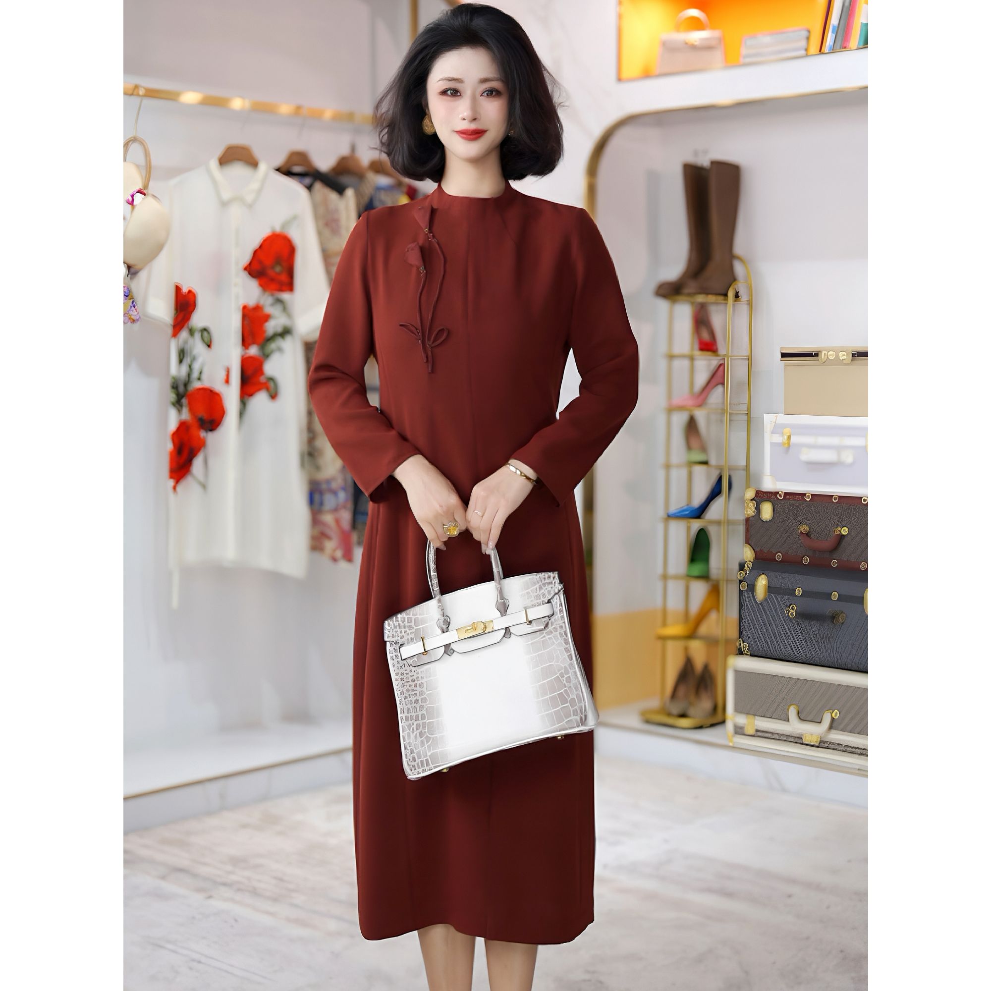 2025年早春新款气质复古中式绣花连衣裙SL25080