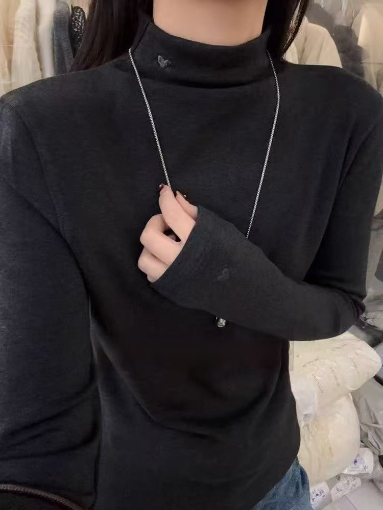 WYFS百搭网红半高领袖口领口爱心加绒长袖T恤