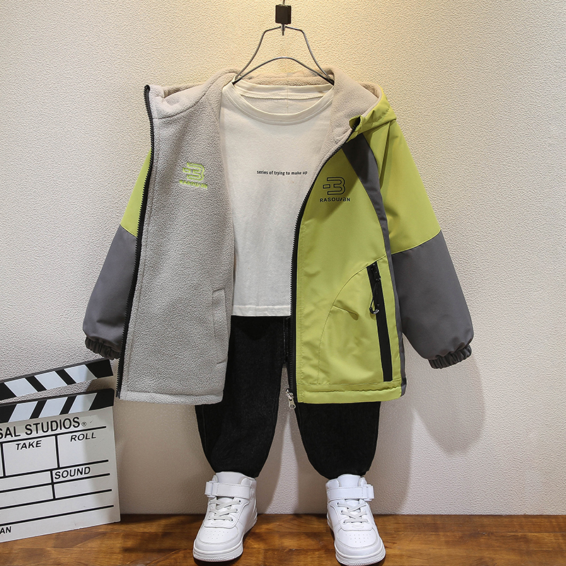 【两面穿】男童秋冬加绒双面穿外套2025新款儿童冲锋衣加绒加厚上衣