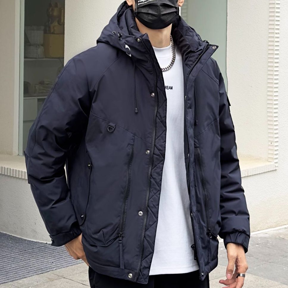 海军蓝【暖域空间】冬季情侣加厚时尚潮流连帽90羽绒服外套-Y9918