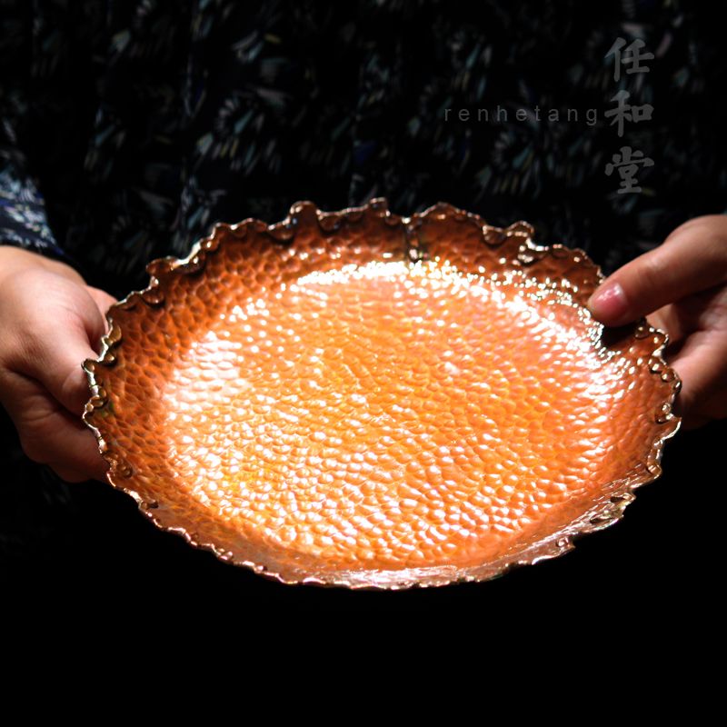 任和堂中式纯手工纯紫铜烤色创意家用茶盘茶具水果盘茶托盘茶具