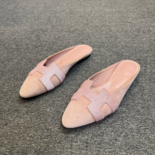 95新 Hermes/爱马仕 绒面H标半拖鞋36码/3000