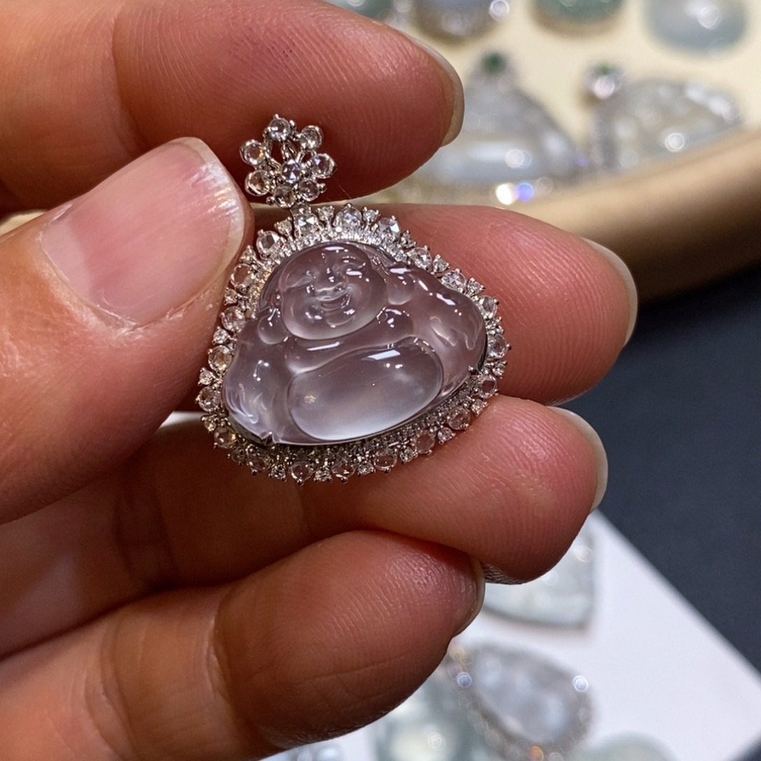 翡翠18K金镶嵌吊坠(不含链)佛公