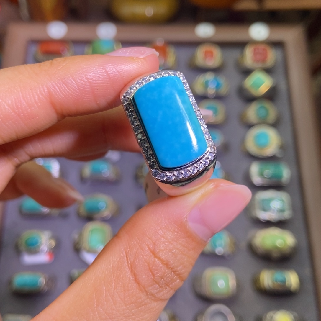 繁***花绿松石银S925镶嵌戒指