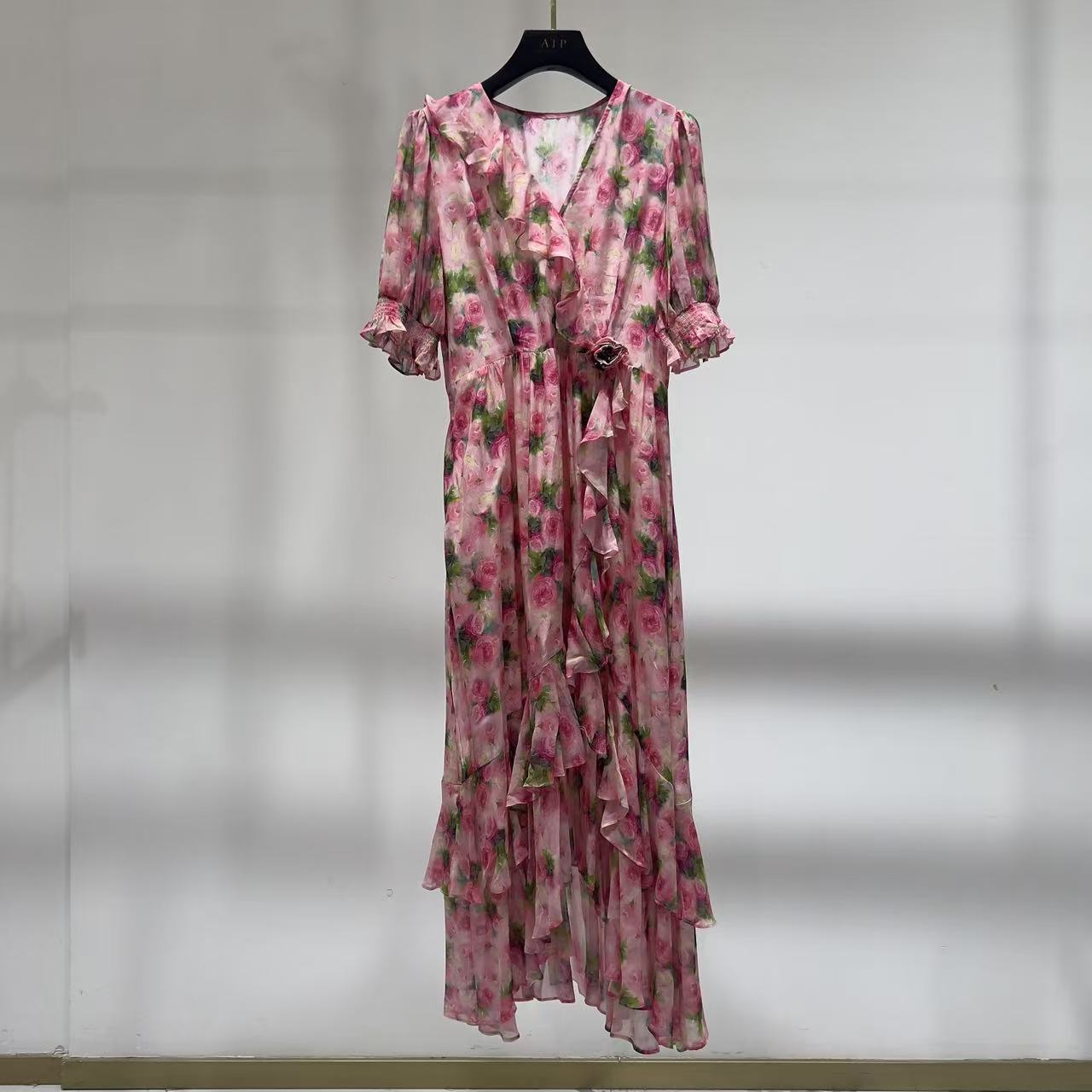 【芳姐甄选】100桑蚕丝夏季收腰连衣裙显瘦洋气B23800