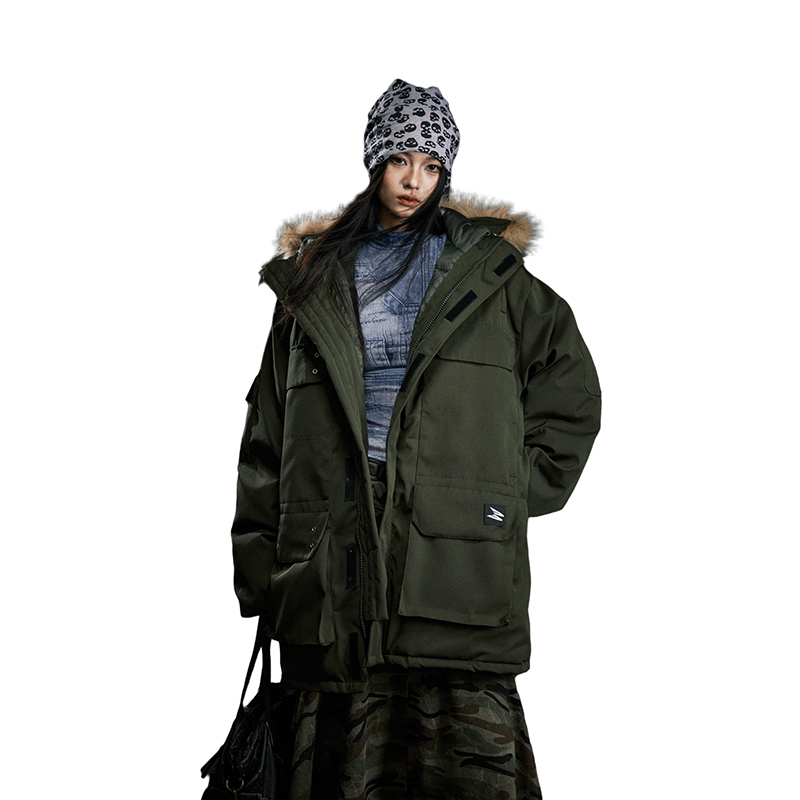 BANDITKGANGN美式复古加绒迷彩毛领棉服冬季情侣加厚保暖棉衣外套