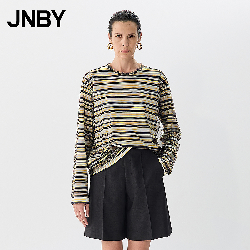 【商场同款新品】JNBY/江南布衣25春T恤女双层网纱条纹5P2123170