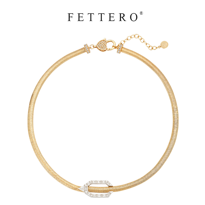fettero 铜合金项链 【双色T锆圈蛇链颈链】手工欧美项坠个性