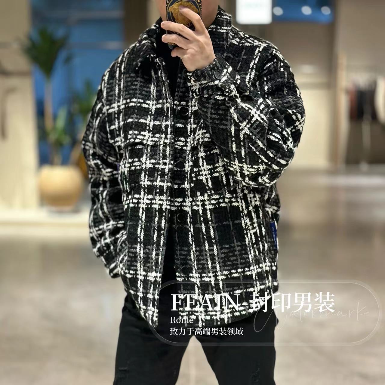 高端定制男士粗针撞色编织潮牌扩版羽绒服5056