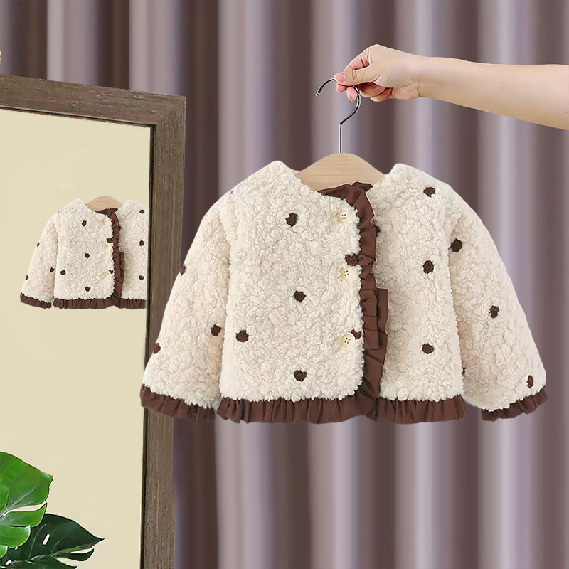 女童新款加绒加厚外套秋冬装洋气婴儿童棉衣女宝宝外塔小童1岁2岁