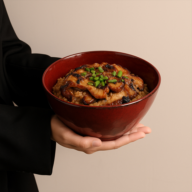 17.4*9.2cm7寸红色窑变面碗复古高温釉下彩高档铁锈红绳边沙拉碗