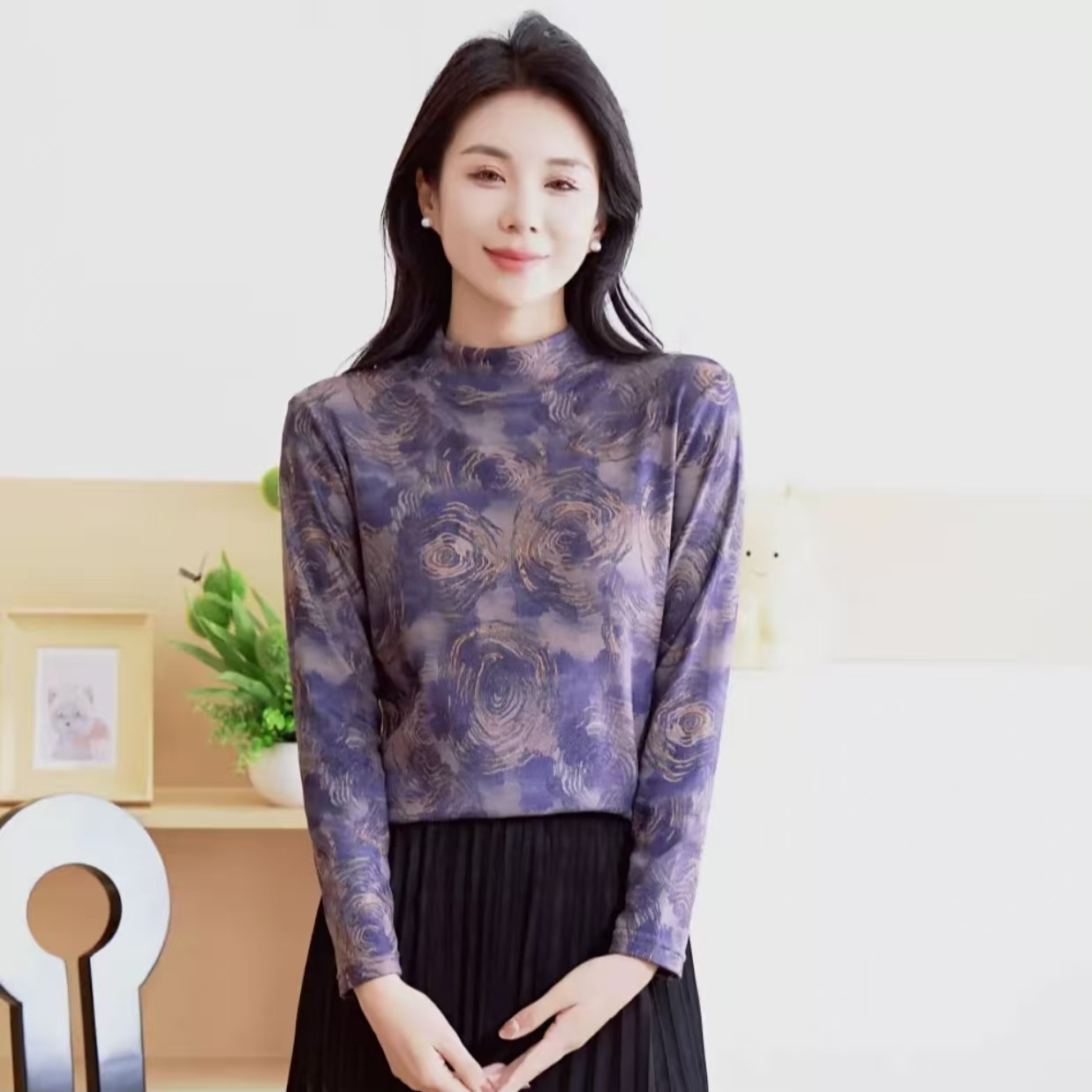 【暗夜紫2】秋冬阳离子双面德绒半高领打底衫女士保暖遮肉显瘦