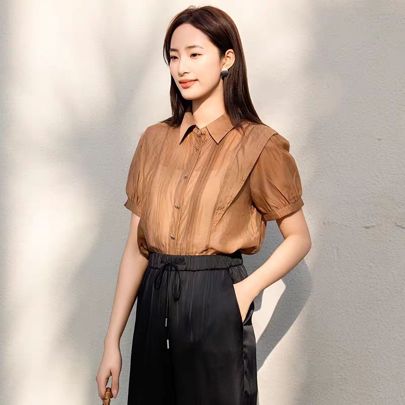 W307#法式高级感短袖衬衫女夏季新款通勤职业面试正装上衣（约62）