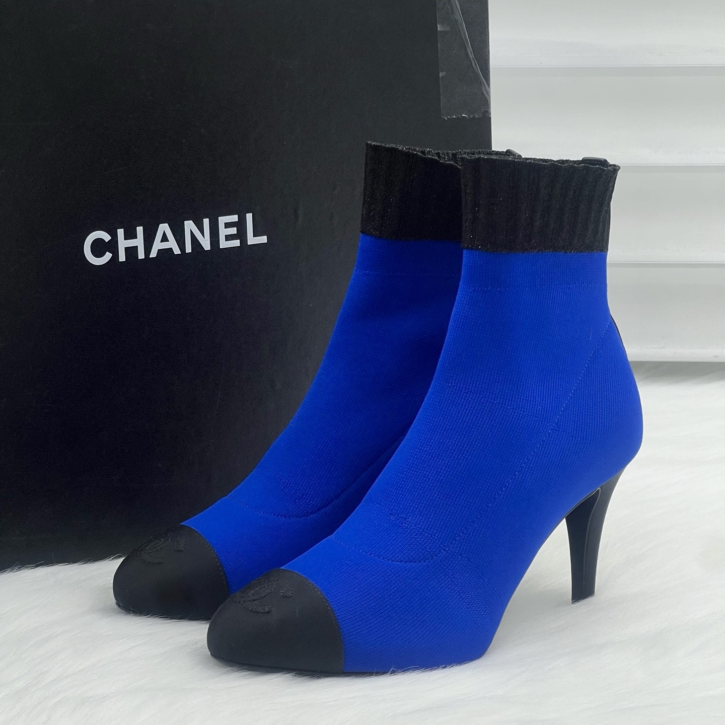 未使用 Chanel/香奈儿 维多利亚蓝弹力短靴 35.5码 公价9k zy044